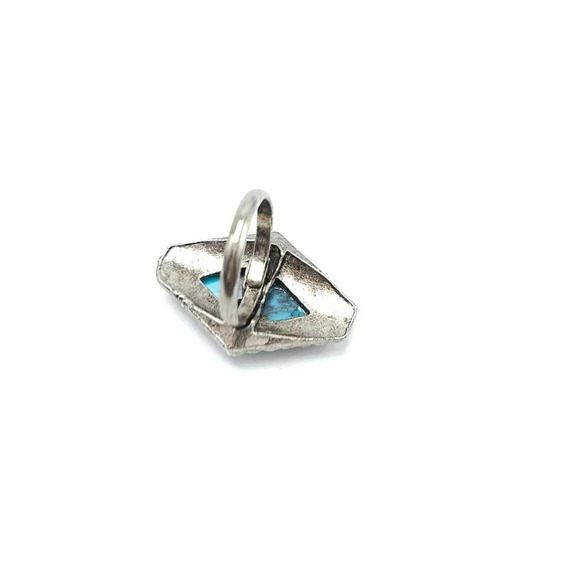 Faux Blue Turquoise Southwest Silver Tone VTG 1970 Diamond Shape Ring Size 7.25 - Picture 4 of 4